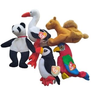 Beanbag Toy Lot: TY Beanie Babies Jabber, Puffer, Fortune, Stilts, & A Camel